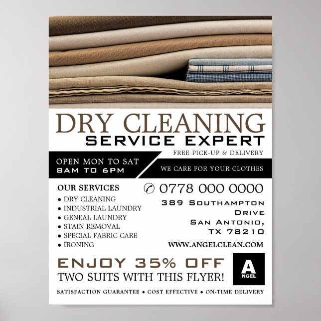 Linen Bedsheet, Dry Cleaners, Städning Service Poster (Framsidan)