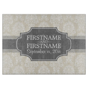 Linen Beige and Charcol Damask Pattern