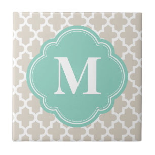 Linen Beige & Aqua Modern Moroccan Anpassningsbar Kakelplatta