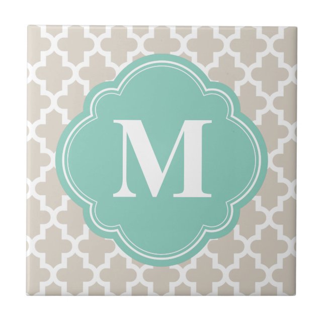 Linen Beige & Aqua Modern Moroccan Anpassningsbar  Kakelplatta (Framsidan)