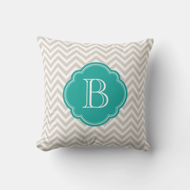 Linen Beige Chevron Anpassningsbar Monogram Kudde (Framsida)