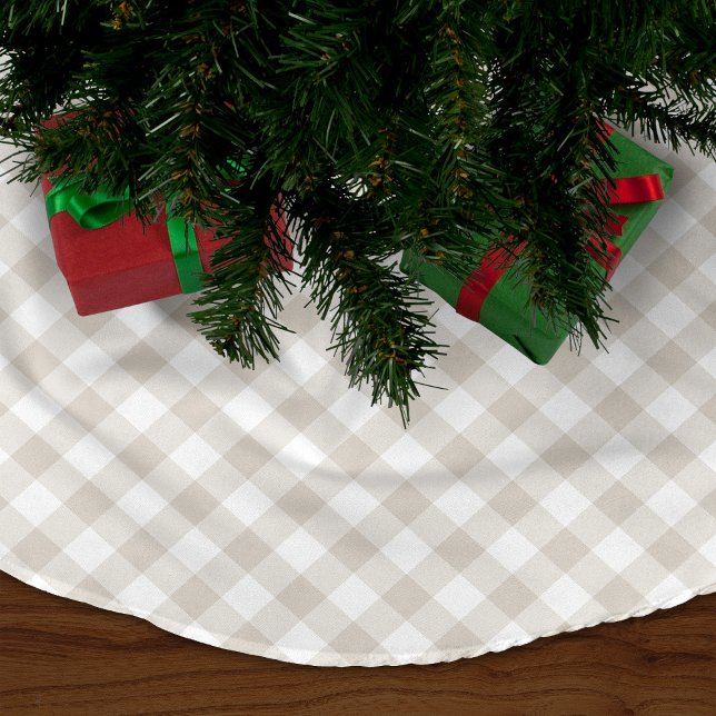 Linen Beige Gingham Julgransmatta Borstad Polyester (Skapare uppladdad)