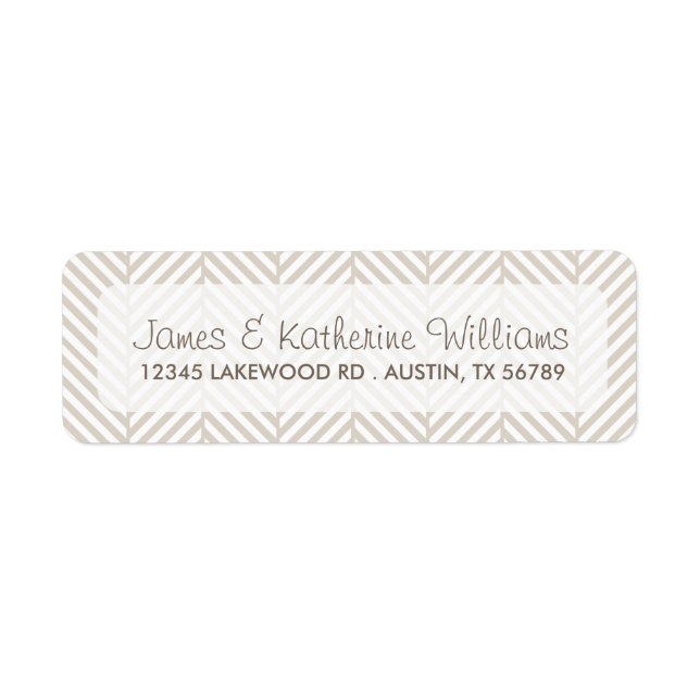 Linen Beige Herringbone Chevron Modern Bröllop Returadress Etikett (Framsidan)
