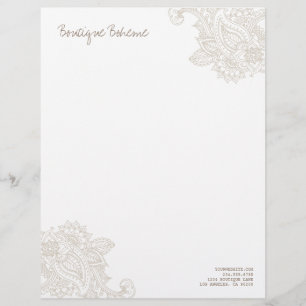 Linen Beige Illustrated Bohemian Paisley Henna Brevhuvud