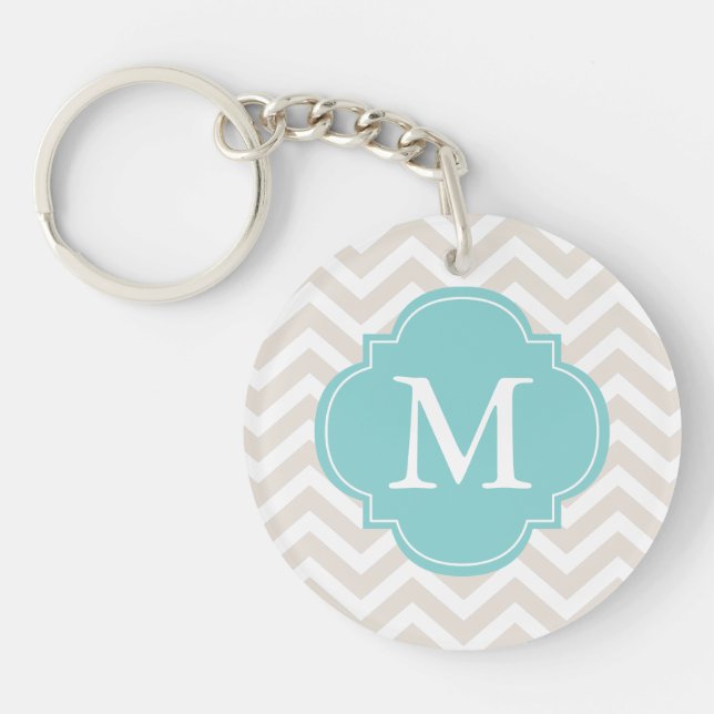 Linen Beige & Mint Zigzag Mönster Monogram (Framsidan)