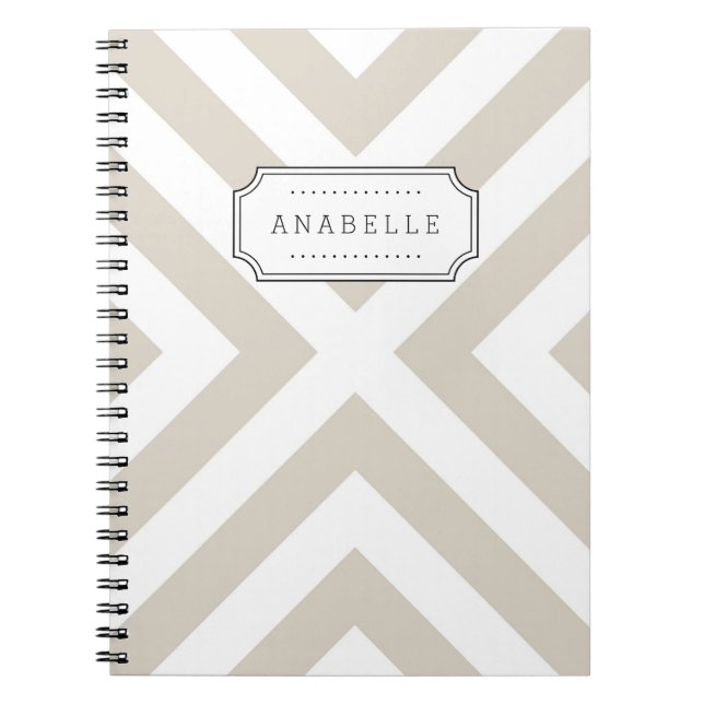 Linen Beige Mod X Chevron Monogram Anteckningsbok Med Spiral (Framsidan)