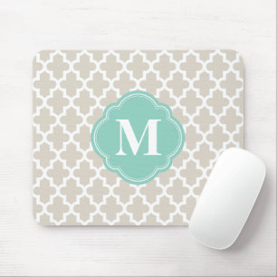 Linen Beige och Aqua Moroccan Anpassningsbar Monog Musmatta
