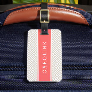 Linen Beige och Coral Grekiska Nyckel Anpassningsb Bagagebricka