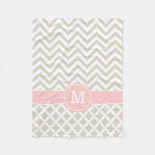 Linen Beige och Rosa Chevron Anpassningsbar Monogr Fleecefilt