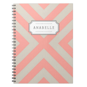 Linen Beige och Rosa Mod X Chevron Monogram Anteckningsbok Med Spiral