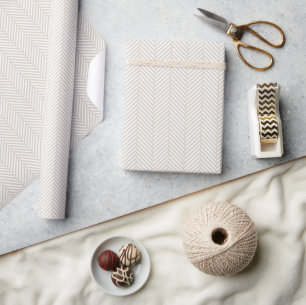 Linen Beige och White Herringbone Presentpapper