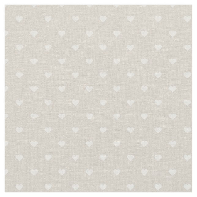 Linen Beige Polka Dot Hearts Tyg (Närbild)