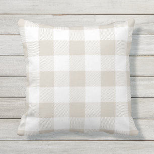 Linen Beige Preppy Buffalo Checkpset Utomhuskudde