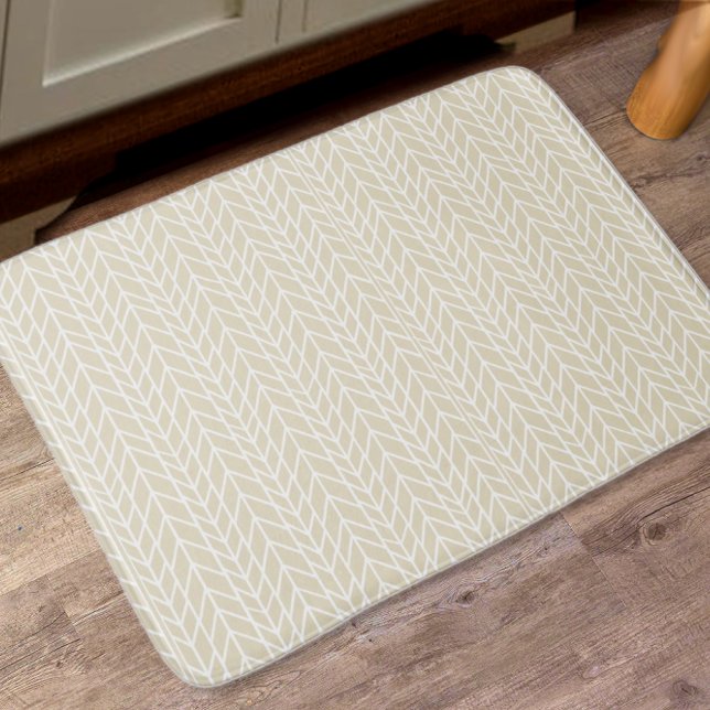 Linen Beige Traditional Modern Herringbone Mönster Badrumsmatta (Skapare uppladdad)