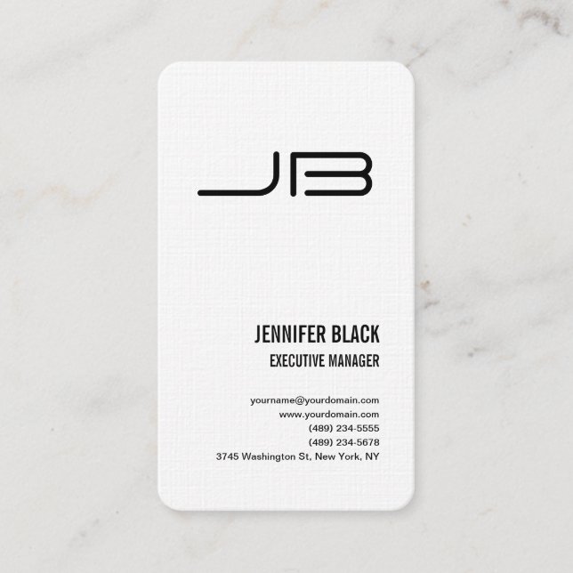 Linen Black White Fold Monogram - minimalistisk mo Visitkort (Framsida)