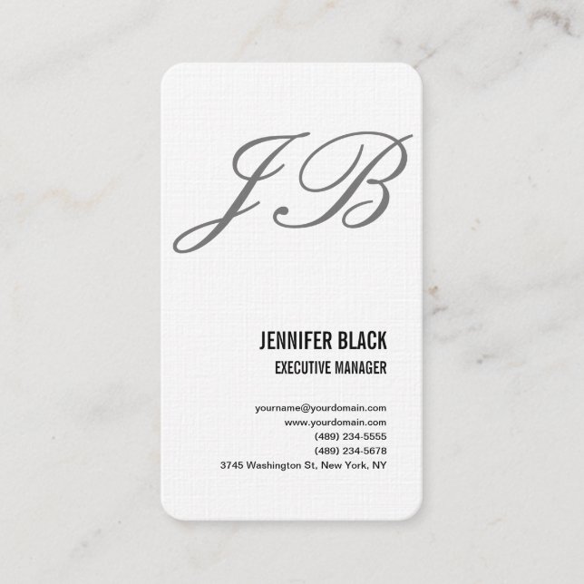 Linen Black White Grått Monogram - minimalistisk m Visitkort (Framsida)