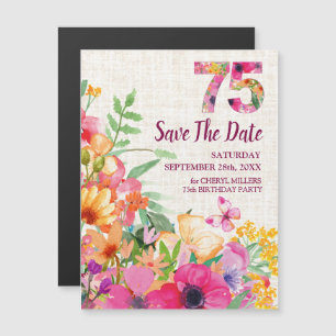 Linen Blommigt 75:e Birthday Spara datum Magnetisk Inbjudningskort