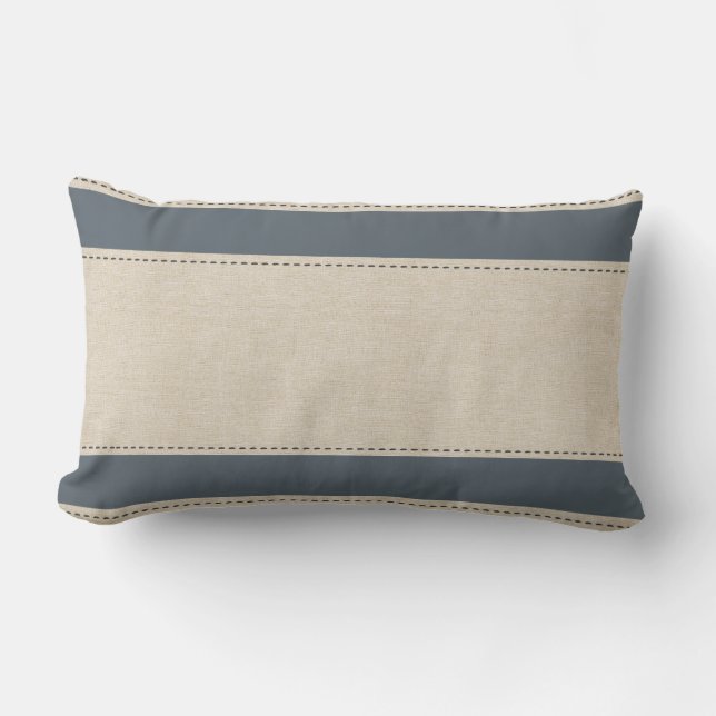 Linen Blue Rand Stitch Effect Pillow Lumbarkudde (Framsida)