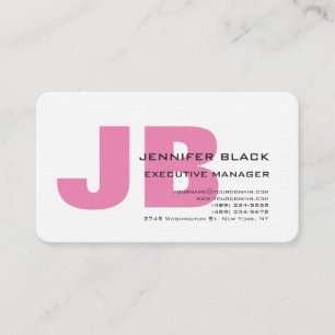Linen Bold Monogram Rosa White Modern Minimalist Visitkort