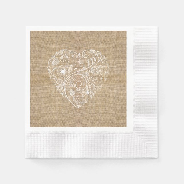 Linen Burlap Blomhjärta Pappersservett (Framsidan)