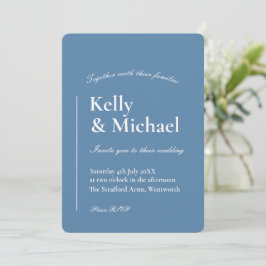 Linen Dusty Blue Typography Bröllop Inbjudningar