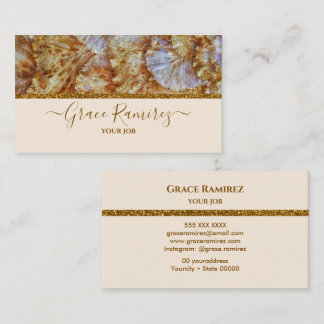 Linen | Faux Guld Glitter Marble Agate Monogram Visitkort