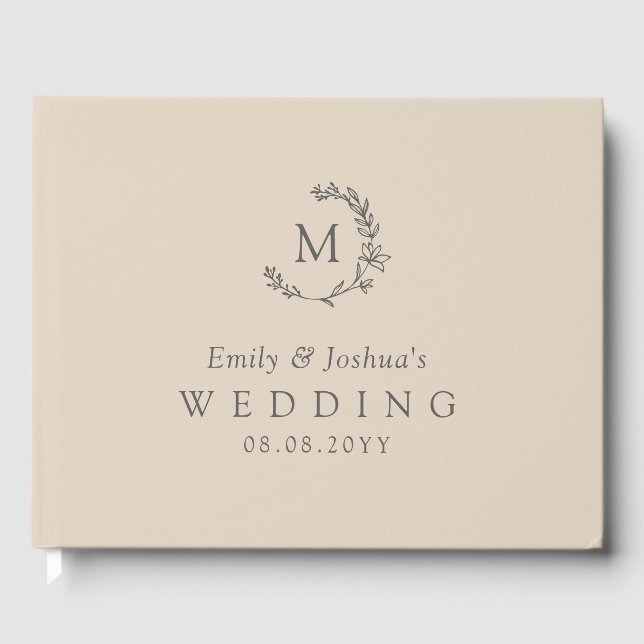 Linen & Grått Hand- Drawn Blommigt WAN Bröllop Gästböcker (Framsida)