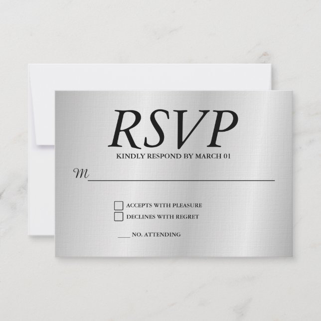 Linen Grey Wedding RSVP Response Reply Modern Card OSA Kort (Framsida)