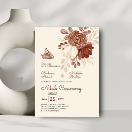 Linen guld glitter blommigt Islamic Nikah Inbjudningar