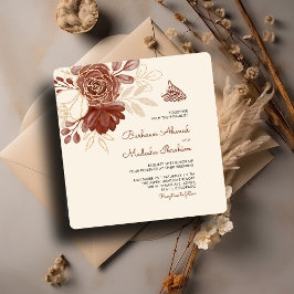 Linen guld glitter blommigt Islamic Wedd Inbjudningar