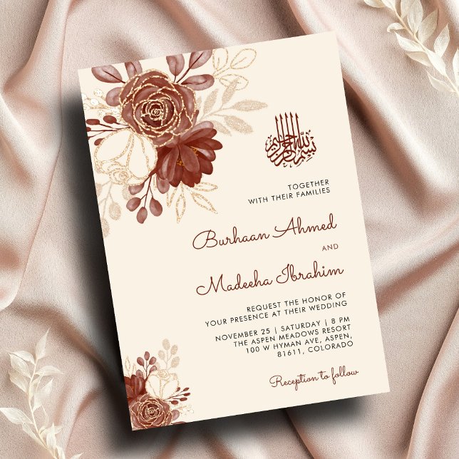 Linen guld glitter blommigt  Islamic Wedd Inbjudningar (Skapare uppladdad)