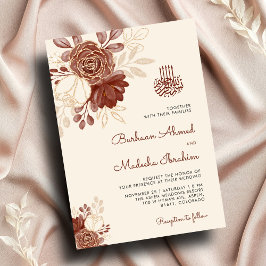 Linen guld glitter blommigt Islamic Wedd Inbjudningar