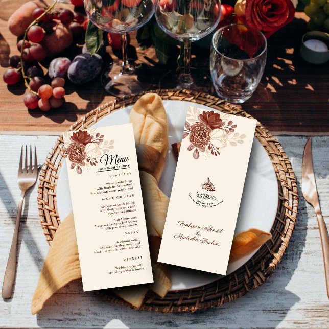 Linen guld glitter blommigt  Islamic Wedd Meny (Skapare uppladdad)