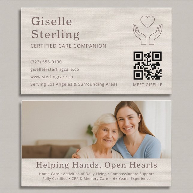 Linen Home Caregiver QR Code Certified Support Visitkort (Skapare uppladdad)