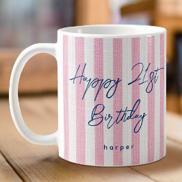 Linen look Stripe Grattis på födelsedagen 21:a Ros Kaffemugg