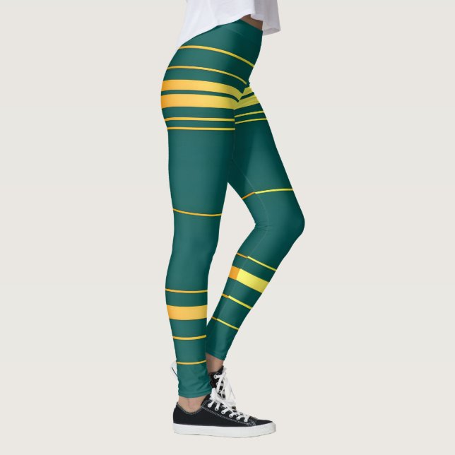 Linen Luxury Modern Grönt Guld Struktur Collection Leggings (Höger)