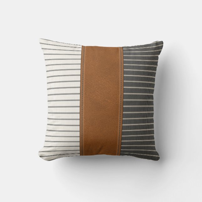 Linen Minimal bondgård i läderremsan  Kudde (Framsida)