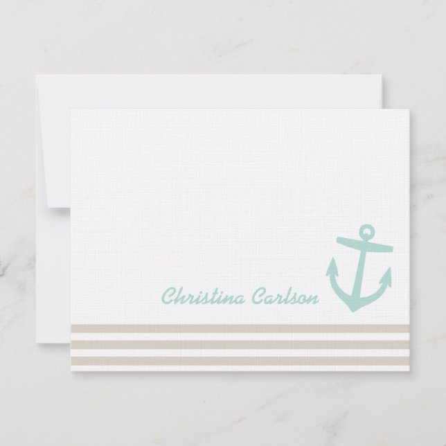 Linen & Mint Nautical Rand & Anchor Stationery Anteckningskort (Framsida)