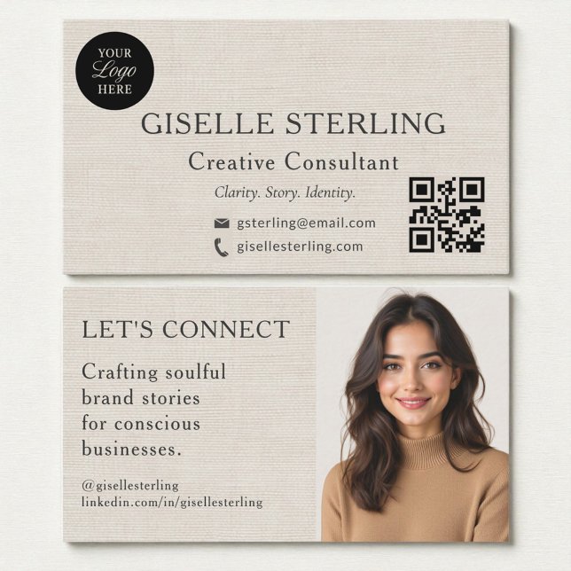 Linen Modern Minimal Professional Logo Photo Visitkort (Skapare uppladdad)