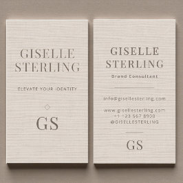 Linen Monogram Modern Elegant Minimalist  Visitkort