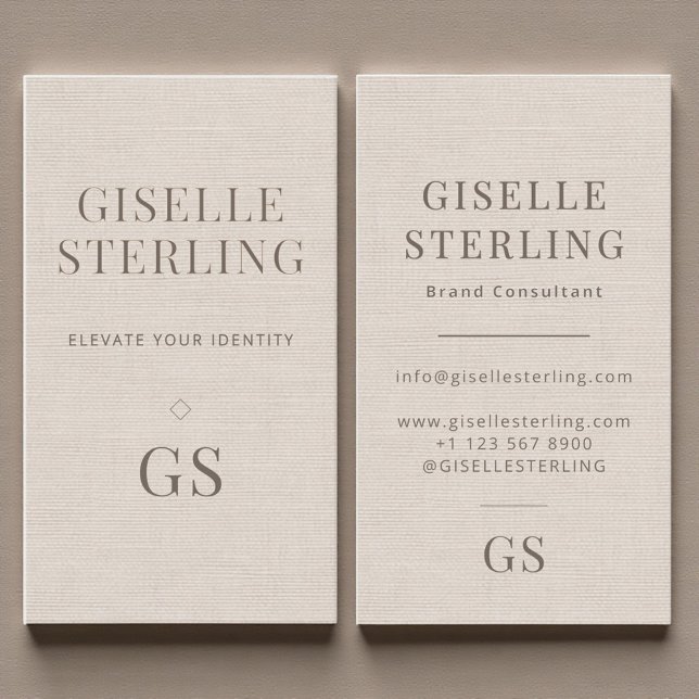 Linen Monogram Modern Elegant Minimalist  Visitkort (Skapare uppladdad)