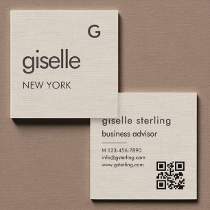 Linen Monogram QR-kod Minimalistisk Fyrkantigt Visitkort