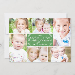 Linen Montage Helgdag Photo Card - Grönt Julkort