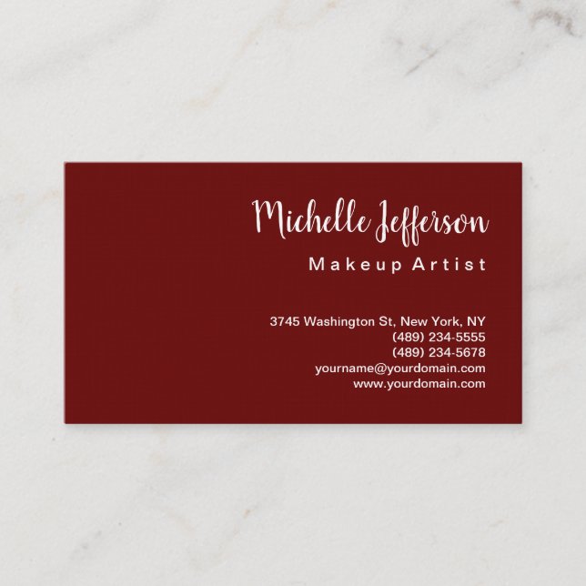 Linen Mörk Red Minimalist Makeup Artist Classist Visitkort (Framsida)