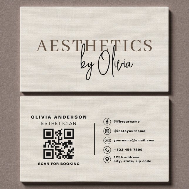 Linen Neutral Skincare Esthetician QR Code  Visitkort (Skapare uppladdad)