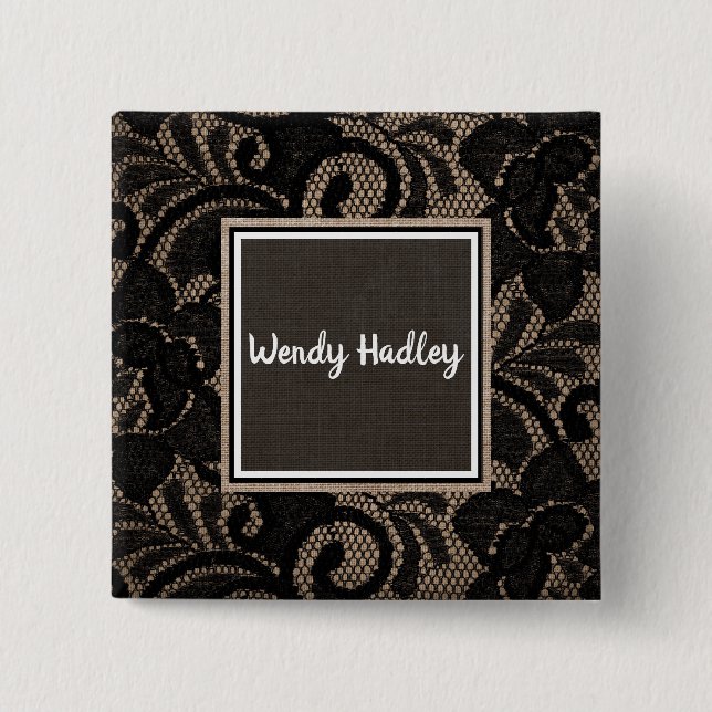 Linen och snöre anpassadet namn knapp (Framsida)