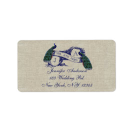 Linen Peacock Rustic Bröllop OSA Labels Adressetikett