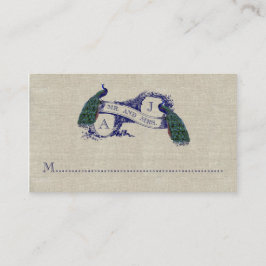 Linen Peacock Rustic Bröllop Place Card Placeringskort