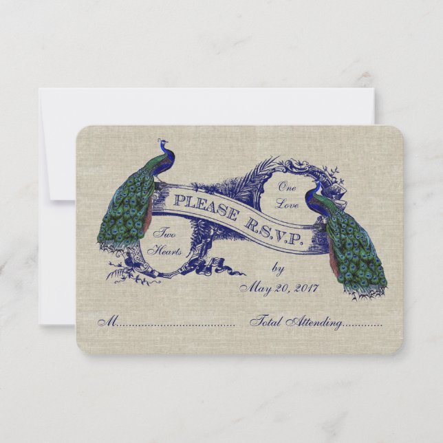 Linen Peacocks Rustic Bröllop OSA Cards (Framsida)