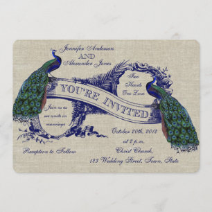 Linen Peacocks Rustic bröllopsinbjudning Inbjudningar